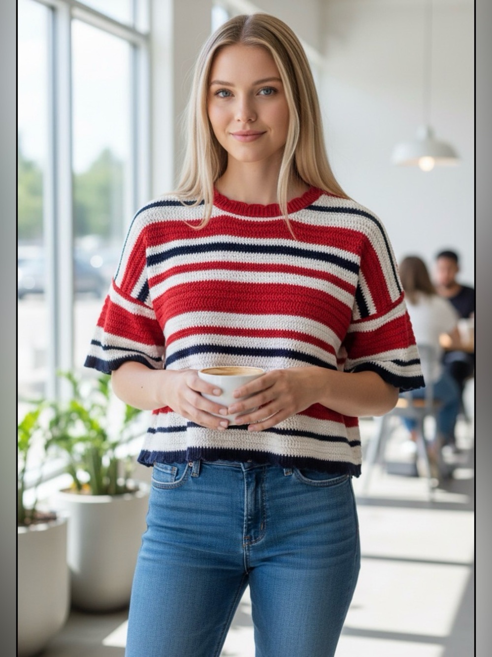 Universal Threads Red, White & Navy Striped Knit Top
